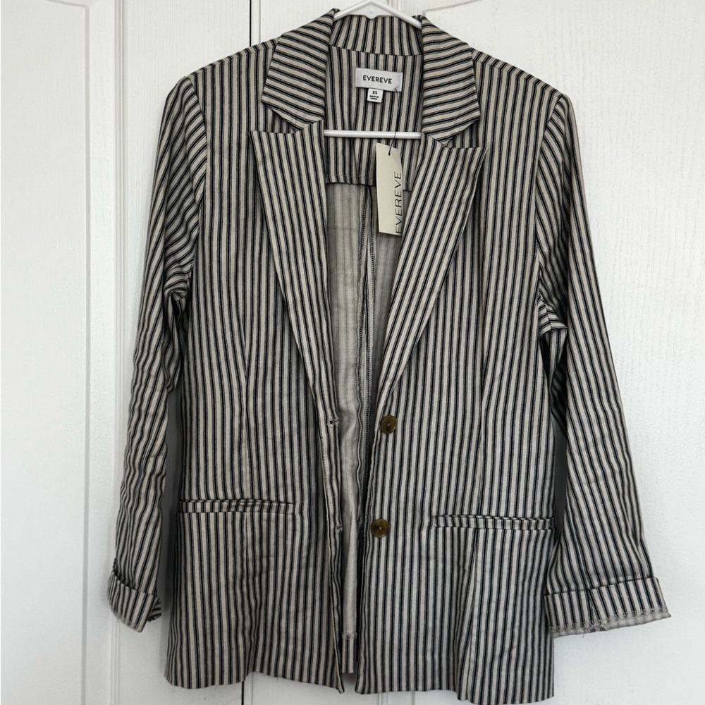 Evereve Cream and Navy Striped Blazer